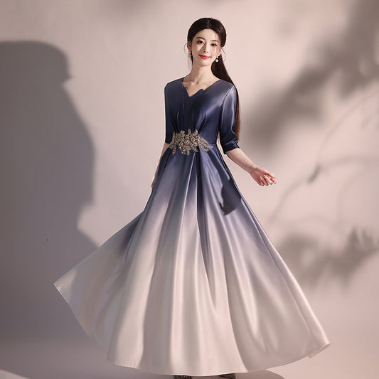 2025 Big choir performance costume female popular new red song competition costume recitation conductor evening dress long dress