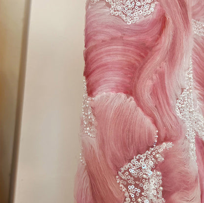 2025 Spot pink sea niche design heavy industry smudge bead sequined skirt gentle fashion celebrity medium length A skirt