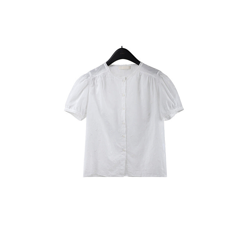 2025 [Guangzhou Six Meters] Lace Crew Neck Short Sleeve Shirt Women's 2025 Summer Daily Commuter Versatile Shirt 009AX