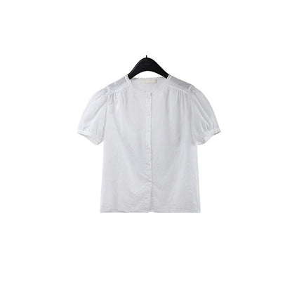 2025 [Guangzhou Six Meters] Lace Crew Neck Short Sleeve Shirt Women's 2025 Summer Daily Commuter Versatile Shirt 009AX