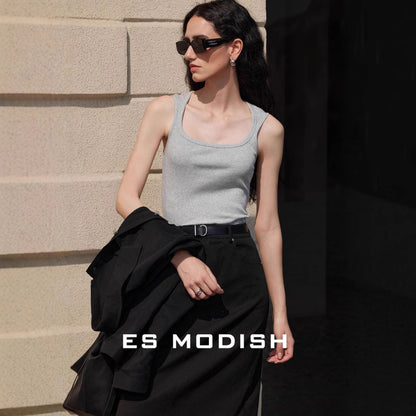 2025 ES MODISH spring new product designer self-kept model with square collar waist and thin temperament vest for girls