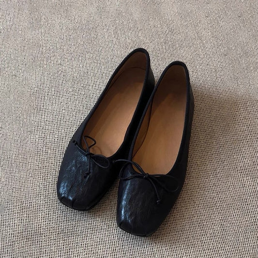 2025 Sheepskin version~ Leather handmade ballet grandma women's shoes bow shallow mouth single shoes women's flat Mary Jane women's shoes