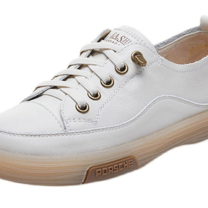 xakxx Top Layer Cowhide Gum-Rubber Outsole Flat Casual Women's Sports Casual White Women's Board Shoes