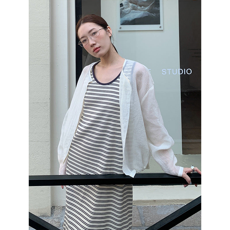 2025  light and thin sunscreen long-sleeved shirt 2025 thirteen lines summer new Korean simple versatile top T278