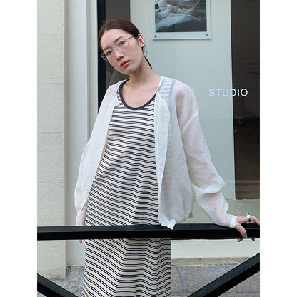 2025  light and thin sunscreen long-sleeved shirt 2025 thirteen lines summer new Korean simple versatile top T278