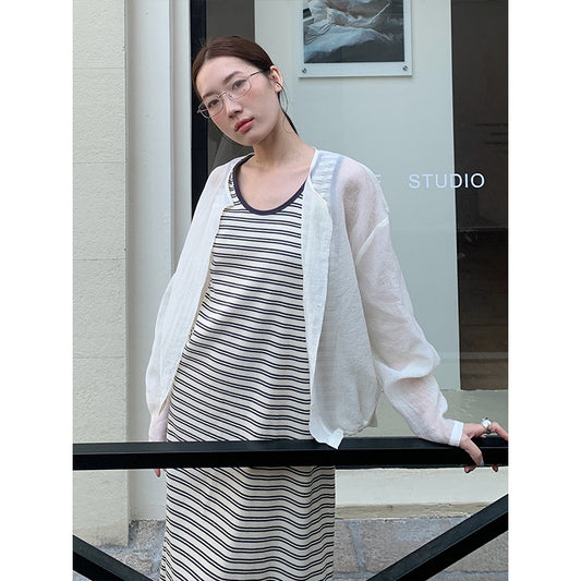 2025  light and thin sunscreen long-sleeved shirt 2025 thirteen lines summer new Korean simple versatile top T278