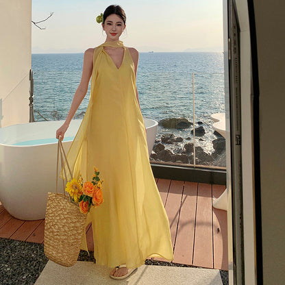 2025 Island beautiful atmosphere holiday style  streamer dress girl high sense loose meat holiday dress
