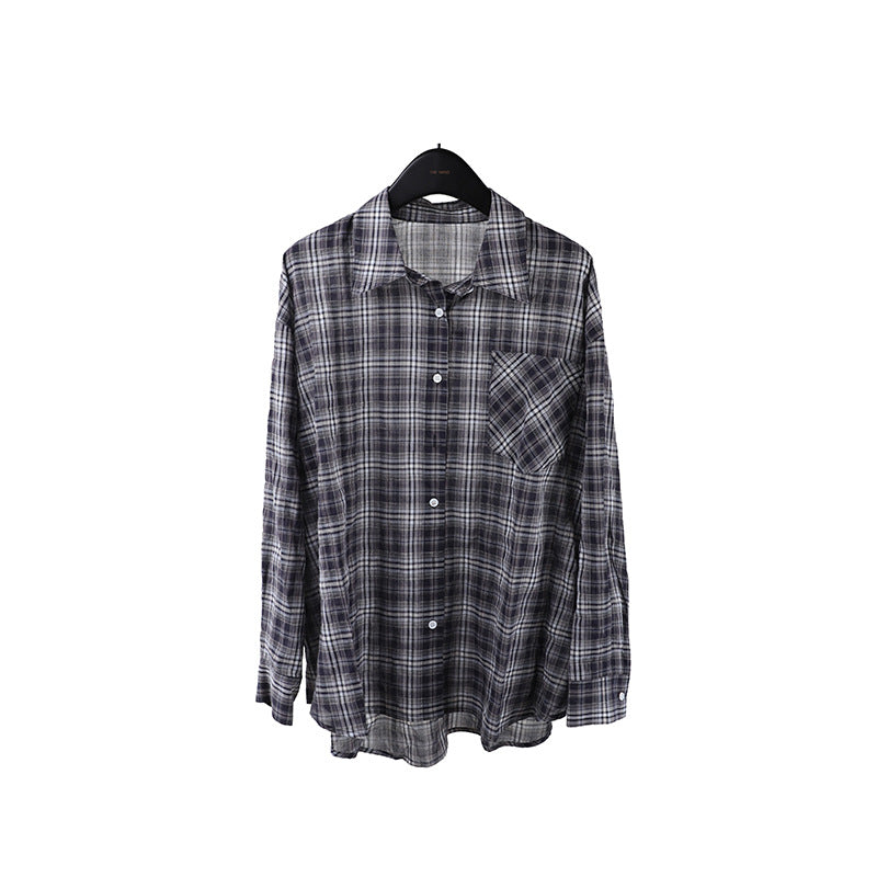 2025  plaid long-sleeved light and thin shirt 2025 thirteen lines summer new loose and versatile shirt T5023X
