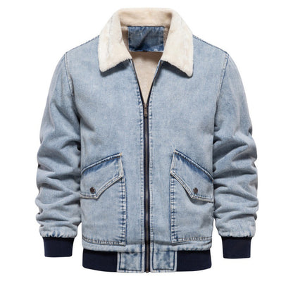XAKXX 2025 Autumn and winter new velvet denim jacket New casual washed men's denim top thickened men's cotton jacket