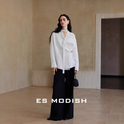 2025 ES MODISH Spring New Product Korean Solid Color Loose Commuter Versatile Cotton and Linen Wide Leg Pants Casual Pants Girls