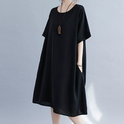 large-size dresses are fat mm and thin, summer short-sleeved loose cotton and linen belly-covering skirts, medium and long Popular-style high-end.