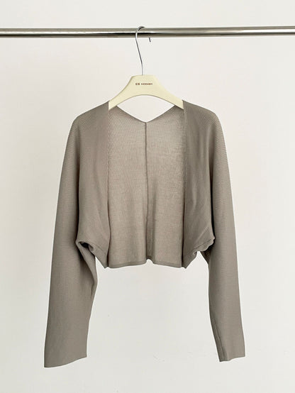 2025 ES MODISH Spring New Product Tencel Sleeve Outer Shawl Knitted Cardigan Celebrity Short Back V-Neck Jacket