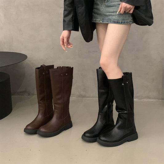 2025 Thick-soled and thin versatile knight boots long boots women's shoes autumn and winter popular new black long boots spring and autumn single boots
