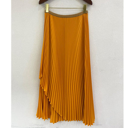 2025 hot-selling skirt medium and long spring and summer new irregular high-end temperament high-waisted pleated skirt long skirt a word