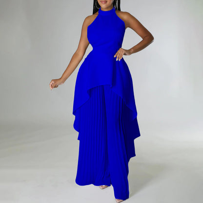 2025 D372 Popular trade New fashion casual suit summer celebrity private clothes backless top pleated wide-leg pants 2025 suit