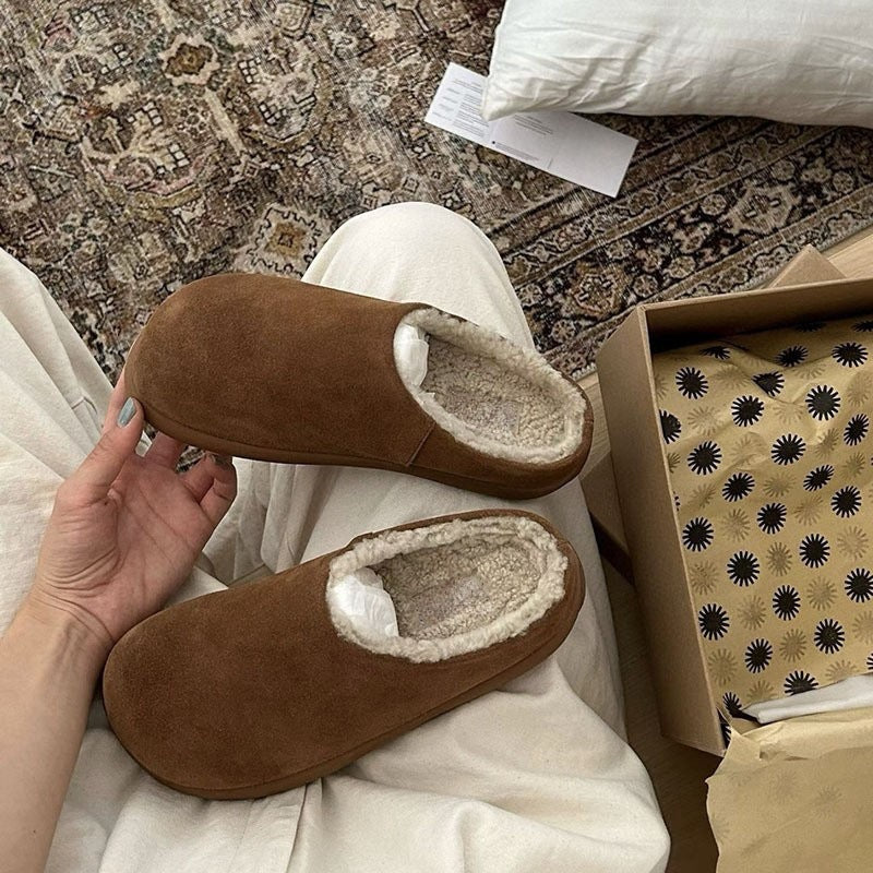2025 Birkenstock shoes bag head fluffy slippers women's popular autumn and winter new warm outer wear non-slip Muller mop