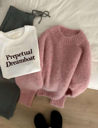 2025 [6 colors optional] Alpaca wool soft waxy sweater popular thirteen lines winter Korean version long-sleeved crew neck top M9253