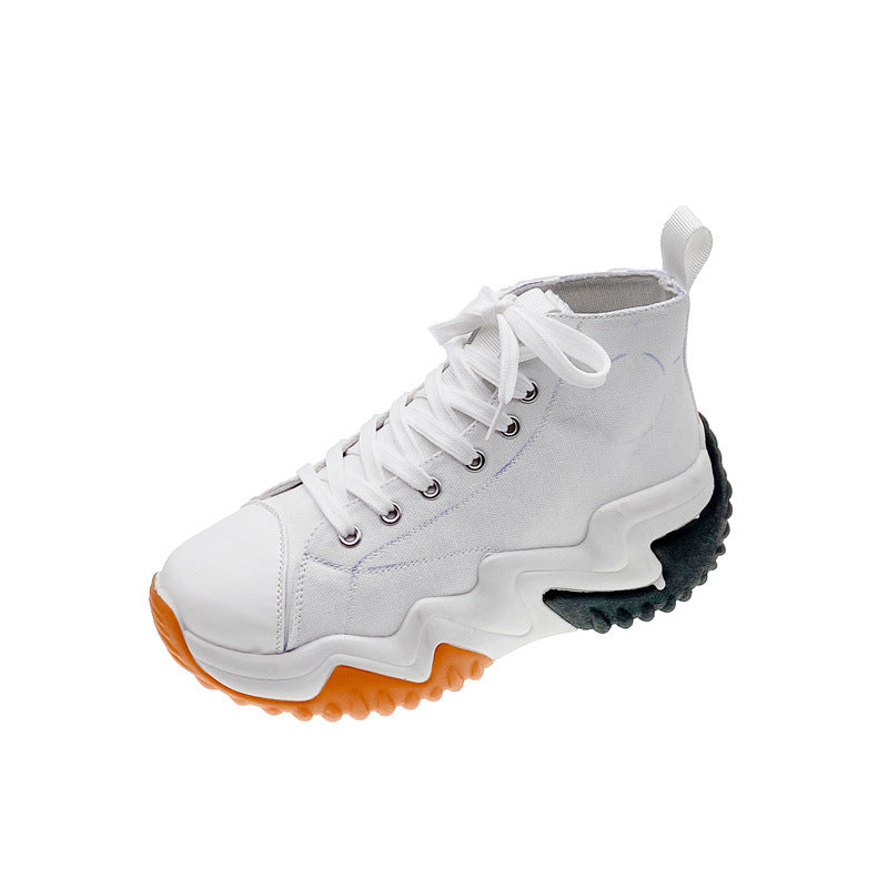 xakxx plus Size Women's High-Top Canvas Shoes  Summer New Platform White Shoes Korean Style Versatile Sports Casual Shoes