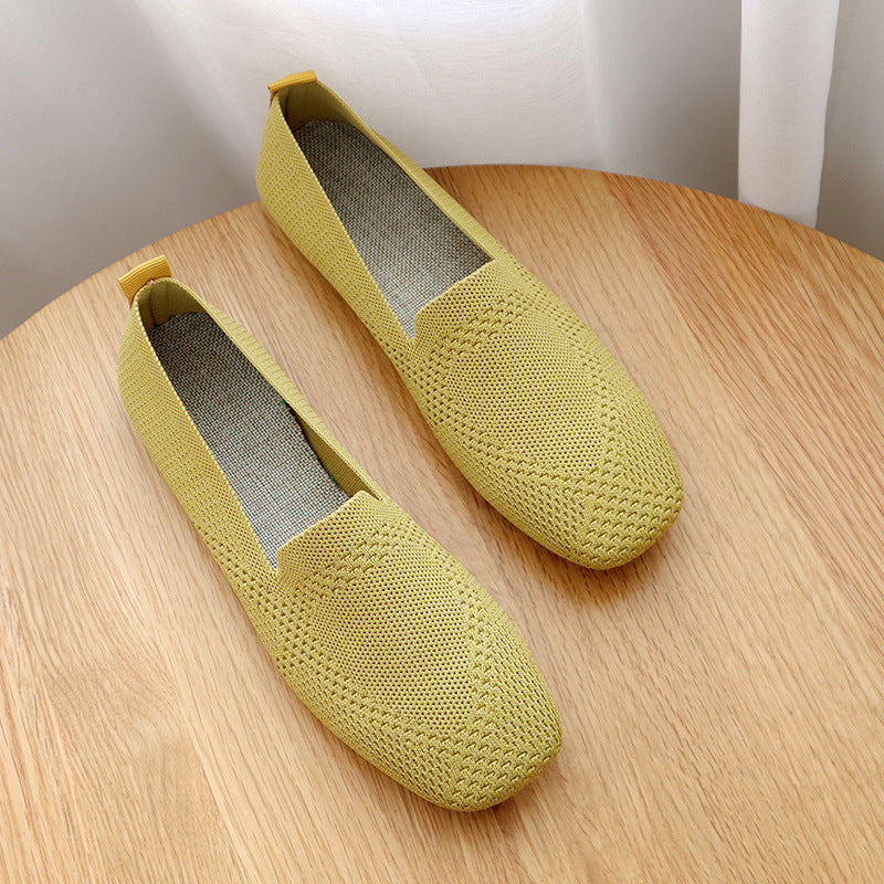 xakxx Spring and Autumn New plus Size Woven Pumps Women's Flying Woven Flat Square Toe Cloth Shoes Knitted Soft Bottom Pregnant Women One-Suit Skirt
