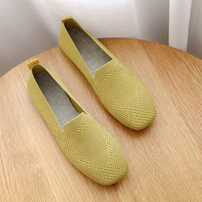 xakxx Spring and Autumn New plus Size Woven Pumps Women's Flying Woven Flat Square Toe Cloth Shoes Knitted Soft Bottom Pregnant Women One-Suit Skirt