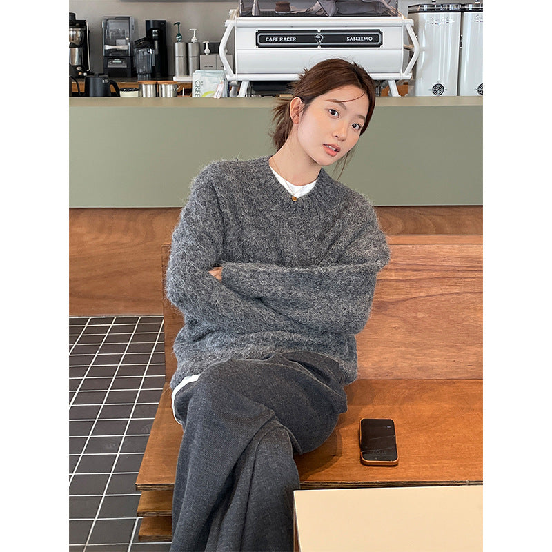 2025 [Guangzhou six meters] camel wool lazy sweater popular winter Korean version simple long-sleeved crew neck top M9253