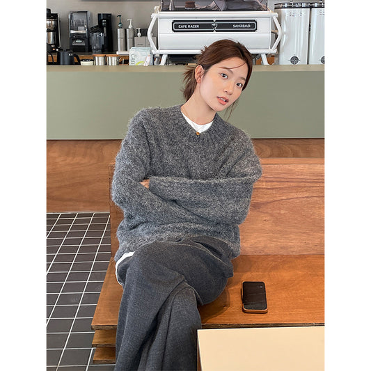 2025 [Guangzhou six meters] camel wool lazy sweater popular winter Korean version simple long-sleeved crew neck top M9253