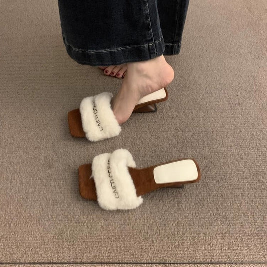 2025 Small height-increasing fairy wind fluffy slippers women wear popular new gentle wind warm velvet cotton slippers