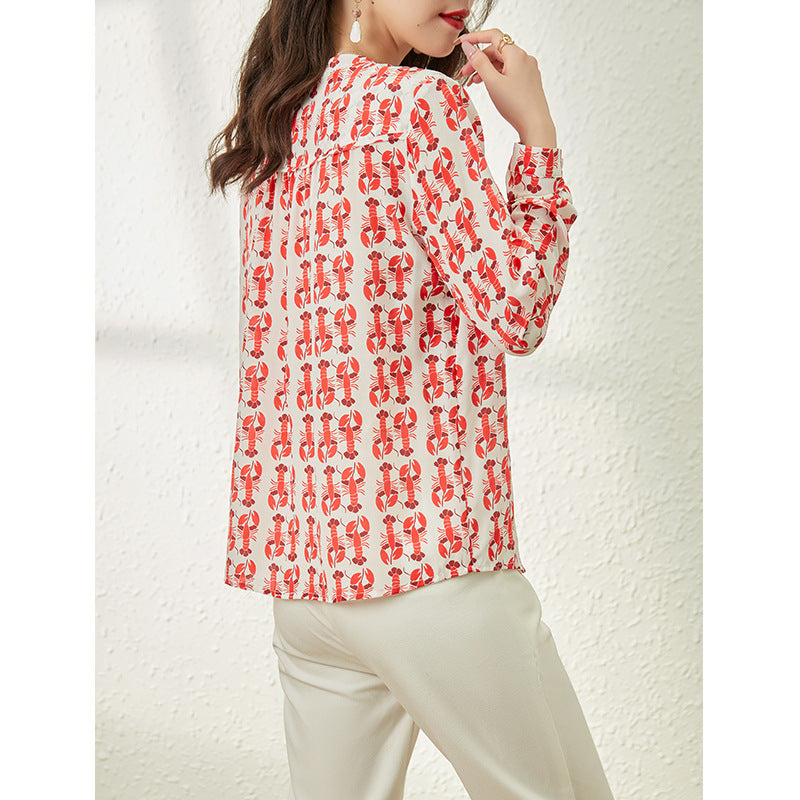 2025 Mulberry silk printed silk shirt, top  new women's design niche women's clothing, shirt summer
