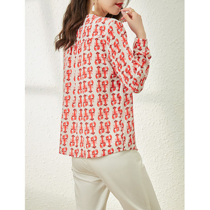 2025 Mulberry silk printed silk shirt, top  new women's design niche women's clothing, shirt summer