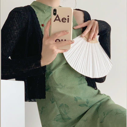Only Green Forest/Retro White Green Improved New Chinese Cheongsam Dress Mid-Length 2025 Generation Hair
