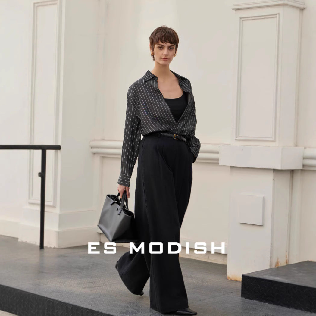 2025 ES MODISH Spring New Product Korean Solid Color Loose Commuter Versatile Cotton and Linen Wide Leg Pants Casual Pants Girls