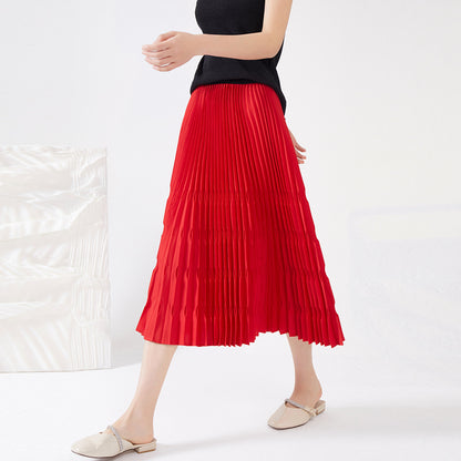 2025 Folded skirt women's wholesale spot versatile high waist Mizhai summer new medium and long large size pleated skirt skirt
