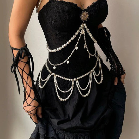 2025 Q4770Y  New new waist chains have different thicknesses, pearl-connected multi-layer fringed side pendulum chains, waist chains, and waist accessories.