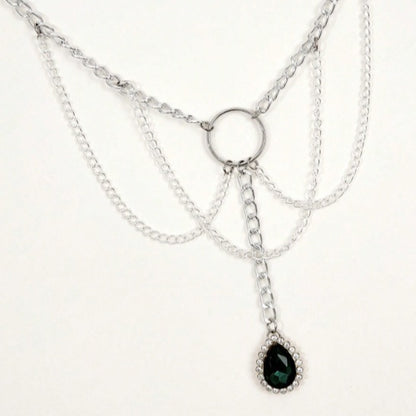3418 2025 New new waistchain green crystal gemstone pendant multi-layer waist chain waist jewelry body chain