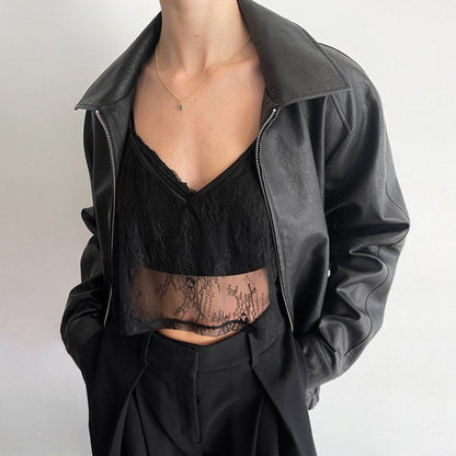 XAKXX 2025 sexy perspective black suspender small vest women's 2025 early spring pure desire loose short Spice Girl top women's clothing