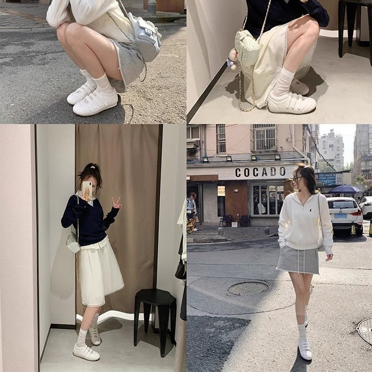 2025 Sheepskin version~ Korean version of casual fashion essence~ three Velcro casual function Mary Jane single shoes women's bowling shoes