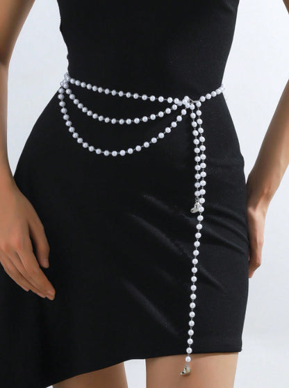 3313 women's 2025 waistchain alloy peach heart pendant pendulum chain pearl chain wavy fringed waist chain waist jewelry