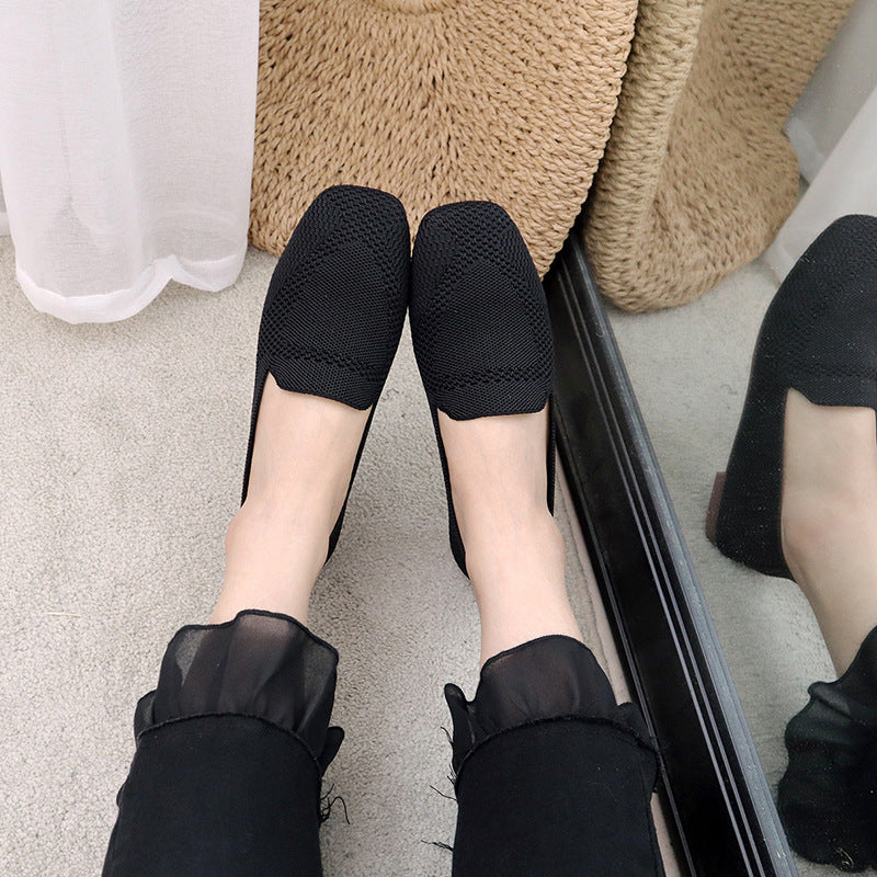 xakxx Spring and Autumn New plus Size Woven Pumps Women's Flying Woven Flat Square Toe Cloth Shoes Knitted Soft Bottom Pregnant Women One-Suit Skirt