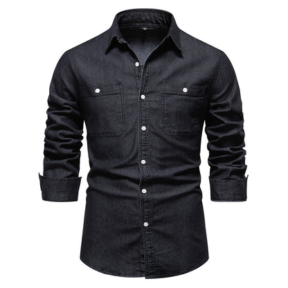 XAKXX 2025 popular Popular trade New explosion men's beautiful size denim shirt men's casual solid color men's denim long-sleeved shirt