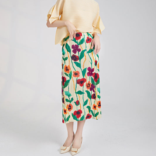 2025 Folded skirt women's hip skirt summer new Xiaohongshu hot sale retro Mizhai straight skirt