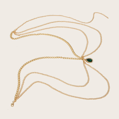 2025 MW3200  waist chain green crystal gemstone pendant multi-layer wave side pendulum chain waist chain waist decoration