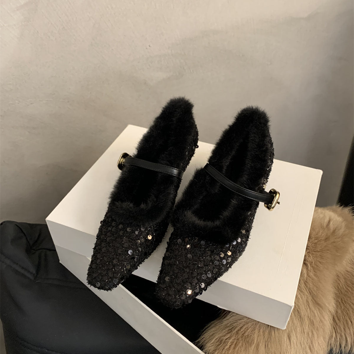 2025 fairy stiletto high heels 2023 Korean version of gentle temperament fluffy shoes women wear women's Mary Jane shoes