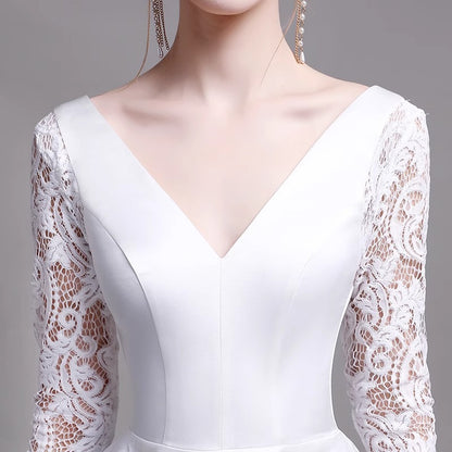 2025 Spring long-sleeved wedding dress light luxury new simple lace flush satin wedding dress white out light yarn welcome dress women