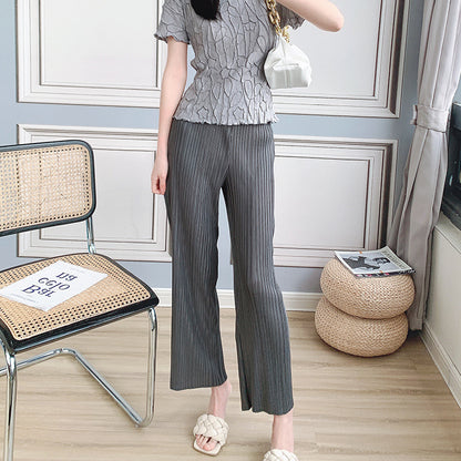 2025 basic pleated wide-leg pants women's high-waisted pendant fashion straight-leg pants temperament commuter nine-point casual pants