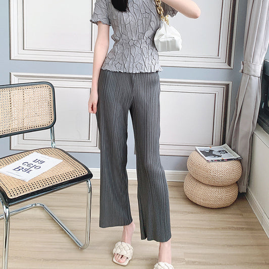 2025 basic pleated wide-leg pants women's high-waisted pendant fashion straight-leg pants temperament commuter nine-point casual pants