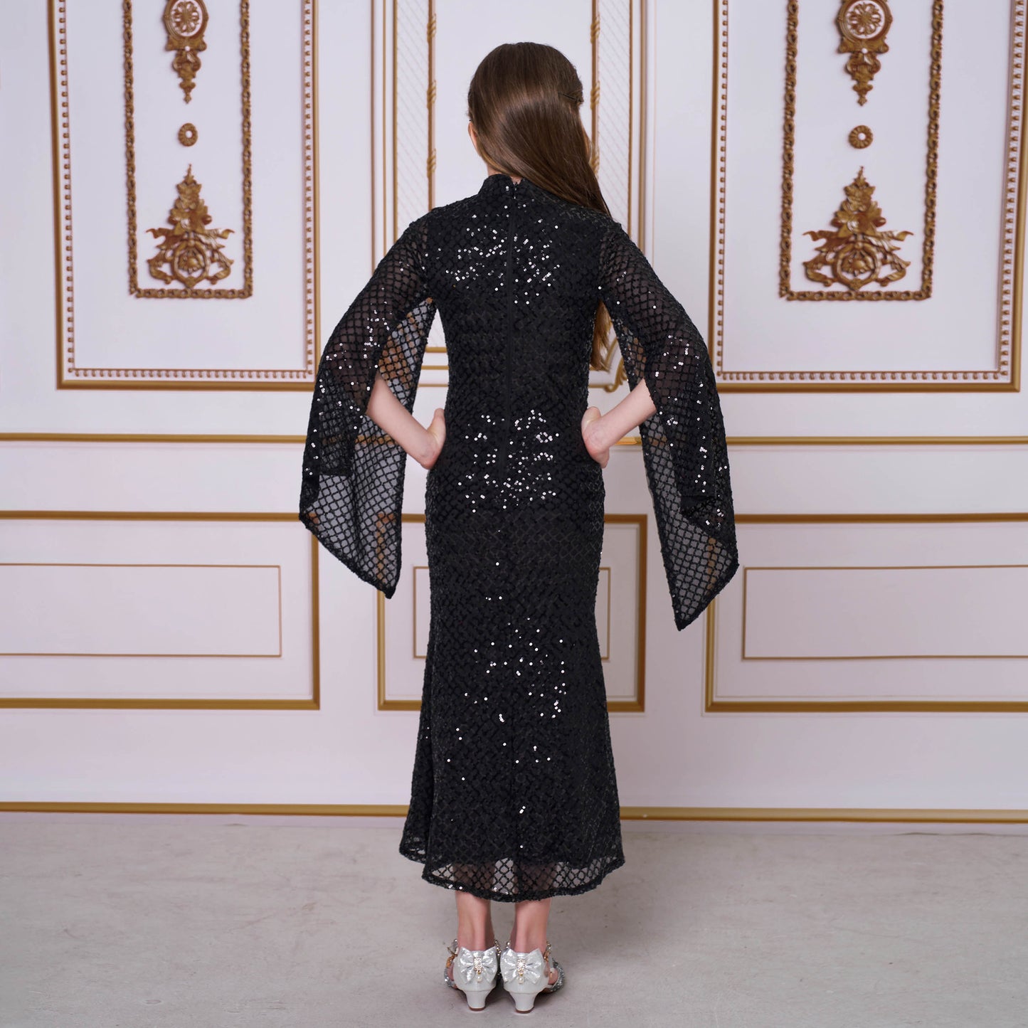 2025 catwalk princess dress model children's evening dress girls host fishtail niche sequined performance suit