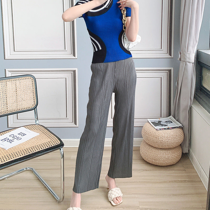 2025 basic pleated wide-leg pants women's high-waisted pendant fashion straight-leg pants temperament commuter nine-point casual pants