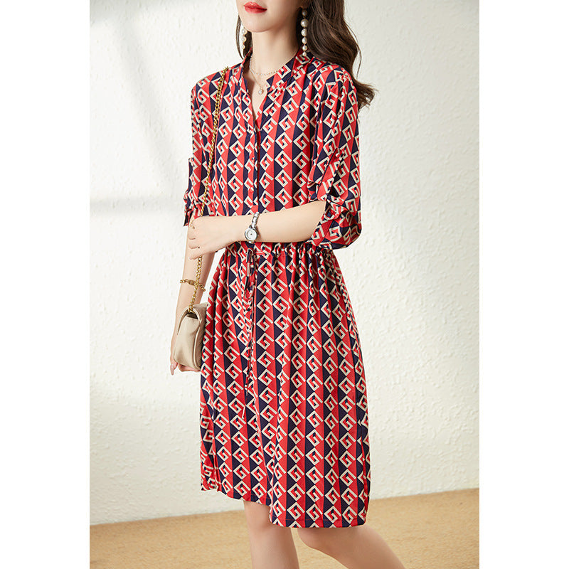 2025 Printed silk dress women's clothing  summer new waist thin fairy thin medium and long mulberry silk skirt