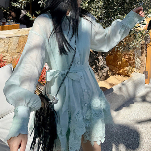 2025 spring new product, ramie embroidered dress, shirt skirt two-piece set