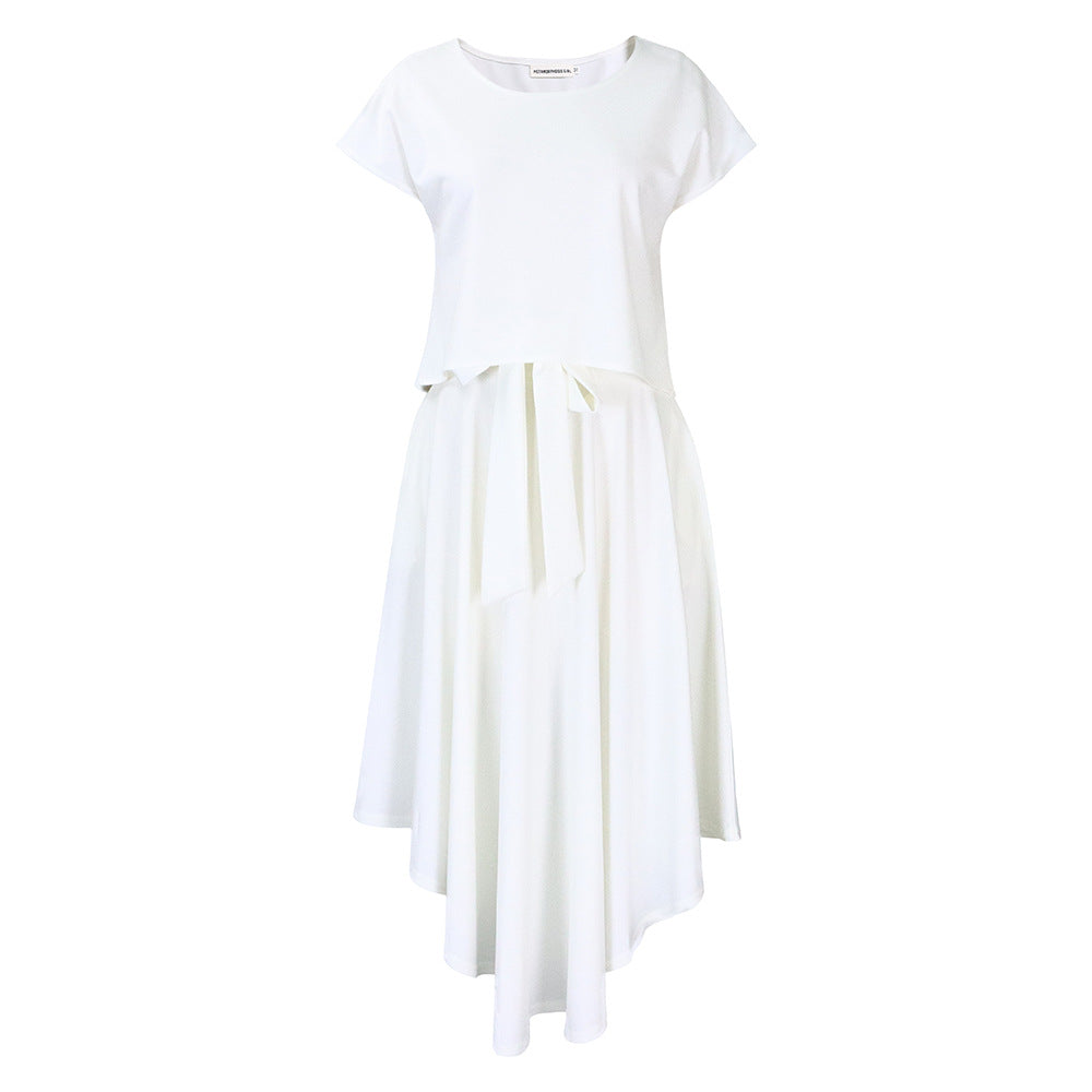 2025 D376 New large-size women's clothing, new temperament Tongle solid color top, large pendulum skirt, two-piece Popular trade suit